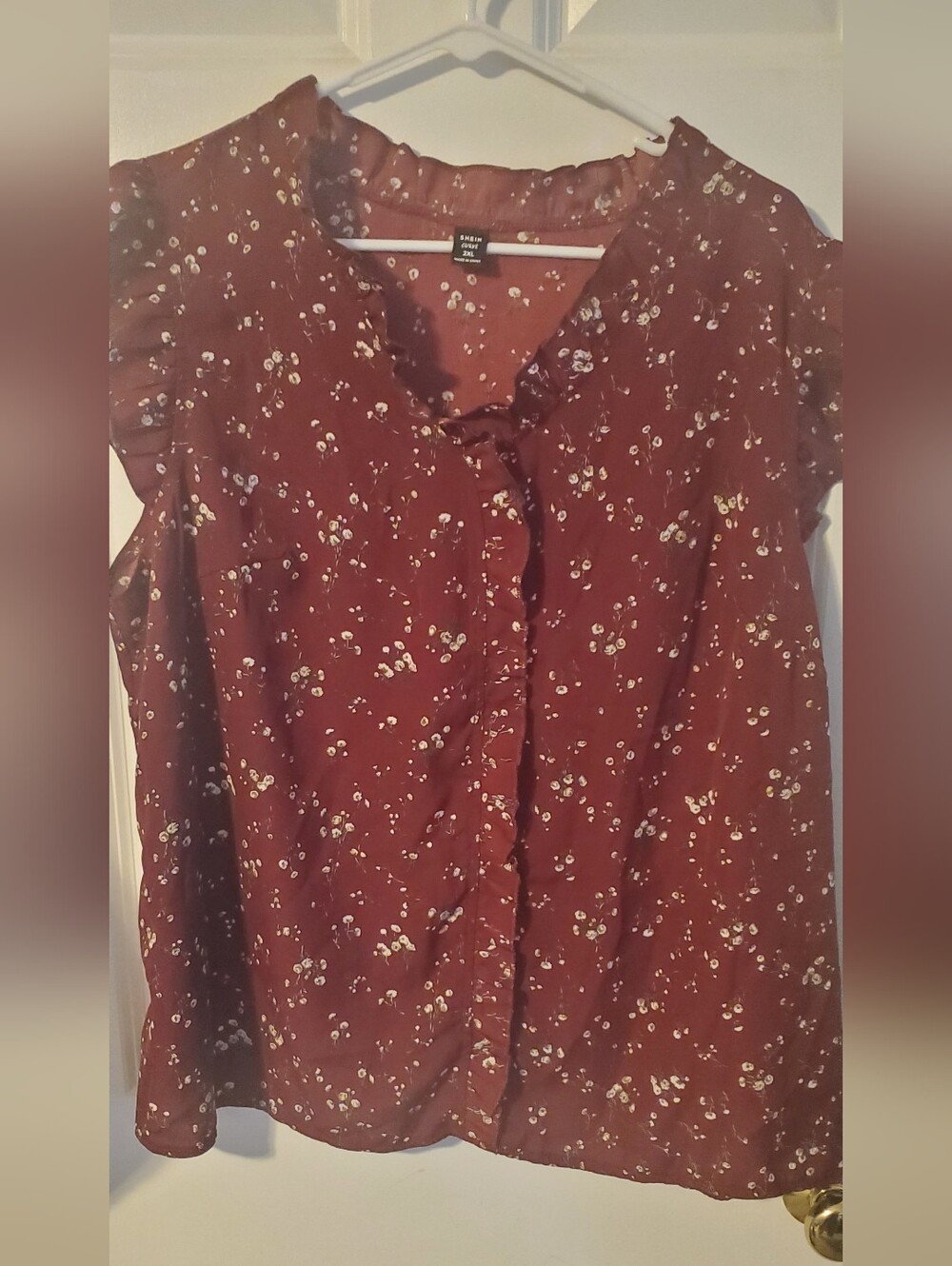Women’s Burgundy Floral Ruffle Blouse